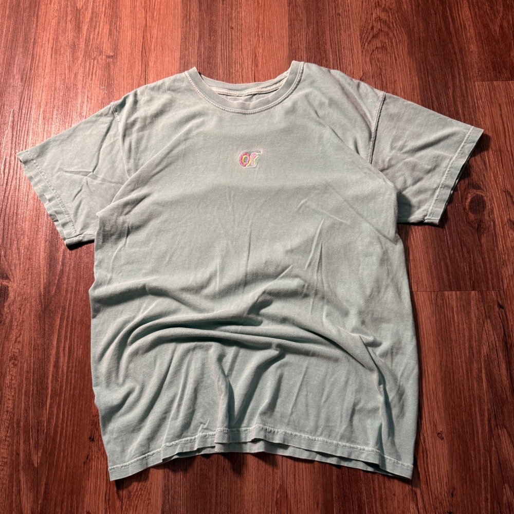 Odd Future OF Donut Logo Embroidered Acid Wash Teal T-Shirt Mens Medium